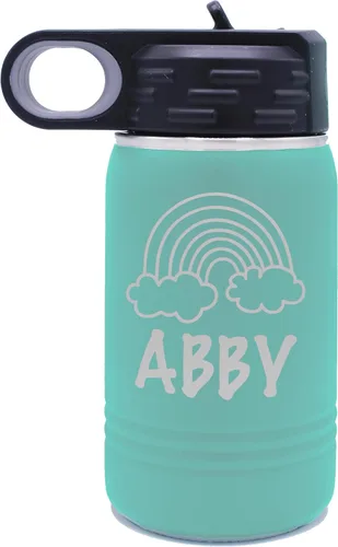 Miniatura 8 de My Personal Memories Botella de agua personalizada de 12 onzas para niños con pajilla, vaso aislado de doble pared para niños, niñas, escuela, Azul