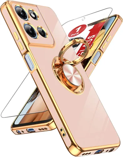 Miniatura 137 de LeYi Funda para Samsung Galaxy S22 Ultra con soporte de anillo giratorio de 360°, soporte magnético, chapado en oro rosa, borde protector para Negro