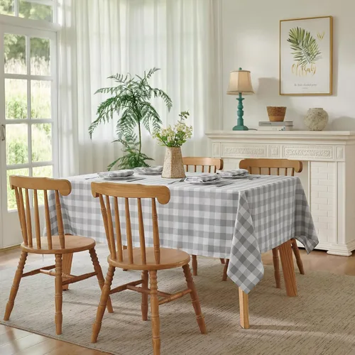 Miniatura 8 de Veblandy - Mantel cuadrado a cuadros impermeable de gingham, lavable, a cuadros de búfalo, funda de mesa sin arrugas para cocina, comedor y pícnic