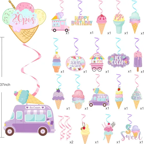 Miniatura 2 de Decoración colgante de helados para fiesta de cumpleaños, 20 unidades, decoración de fiesta de helado de verano, decoración para colgar, conos