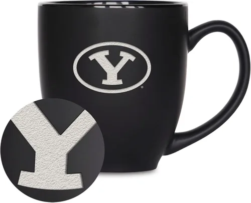 Miniatura 222 de Rico Industries - Taza de cerámica mate negra con grabado láser estándar de 15oz para NCAA (escuelas T & U) - Para bebidas calientes o frías