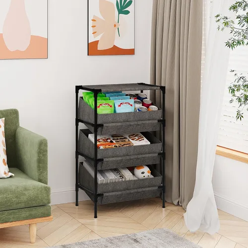Miniatura 2 de Buzowruil Estantería de almacenamiento de 3 niveles, estante organizador de juguetes para el hogar, oficina, dormitorio, sala de estar, cocina, Gris