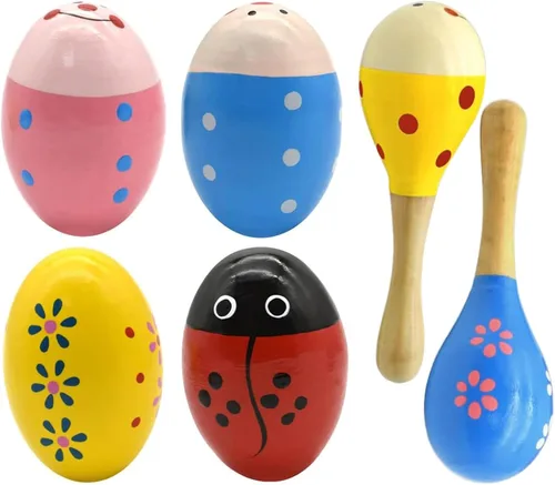 Miniatura 9 de Hayder Huevos de Pascua de madera, juguetes Maracas para niños, agitadores de mano musicales de percusión para recuerdos de fiesta, suministros