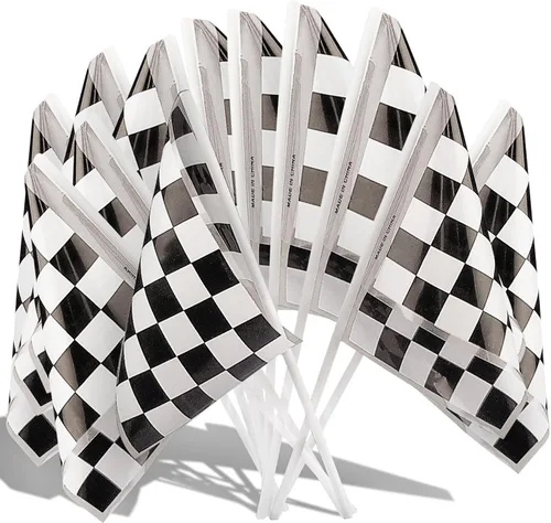 Fun Express Juego de banderas de carreras de plástico, decoración vibrante para fiestas temáticas de carreras, carnavales, desfiles y celebraciones,