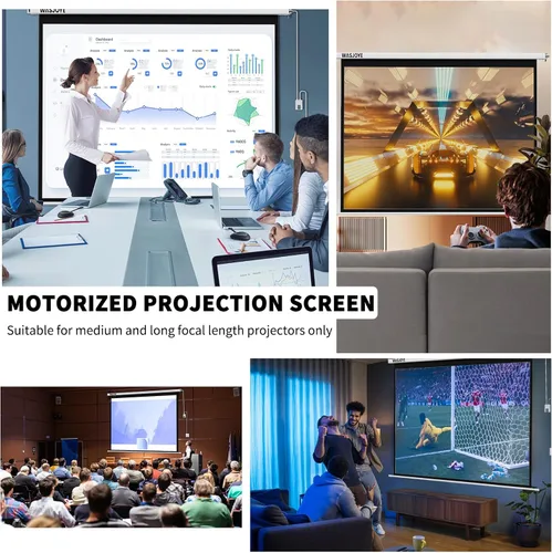 Miniatura 9 de WASJOYE - Pantalla de proyector motorizada 100" - 4:3, pantalla de proyección eléctrica para pared/montaje en techo con control remoto - Pantalla