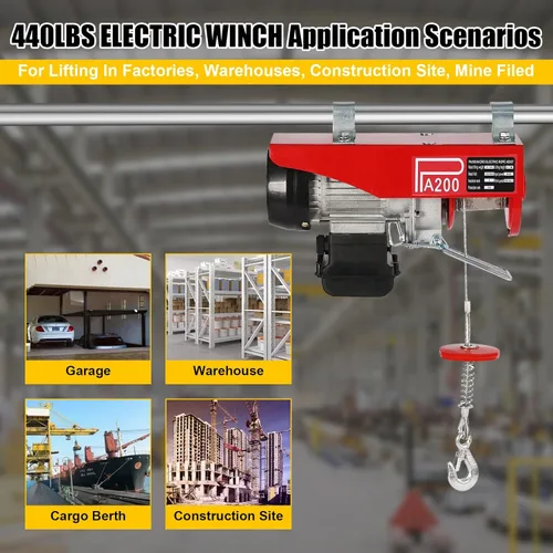 Miniatura 6 de Polipasto eléctrico de 440 libras con control remoto con cable y cabrestante eléctrico de eslingas simples/dobles, alzamiento de ático, elevador