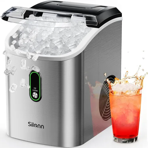 Miniatura 26 de Máquina de hielo Nugget para encimera, Silonn máquina de hielo de pellets masticables con función de autolimpieza, 33 libras/24H máquinas de hielo