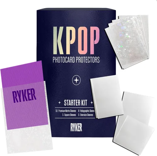 Kit de iniciación protector de tarjetas fotográficas Kpop 4 en 1 | Incluye 68 fundas para tarjetas en 3 tamaños estándar, fundas holográficas