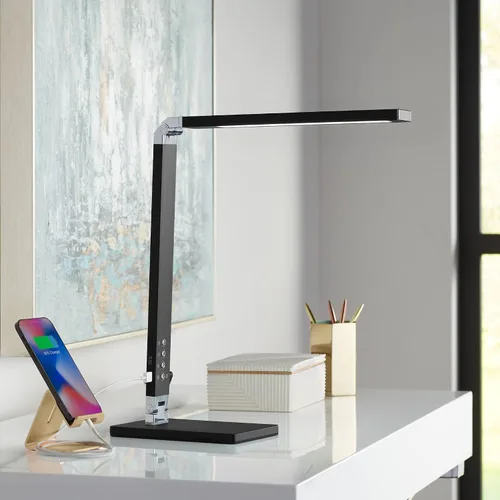 Miniatura 10 de 360 Lighting Jett - Lámpara de mesa moderna de escritorio de 16 1/2 pulgadas de alto con puerto de carga USB y luz nocturna LED de aluminio plateado