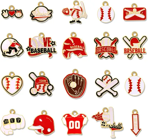 Miniatura 6 de 20 piezas de dijes deportivos de esmalte, colgantes de baloncesto y béisbol para hacer joyas, dijes de juego de pelota con strass, dijes de softball