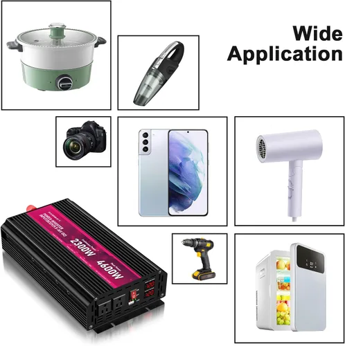 Miniatura 6 de Inversor de corriente de 2300 W, de 12 V CC a CA 110 V/120 V de potencia máxima de 4600 W con 2 tomas de CA y 2 puertos USB 2.4, pantalla LCD.
