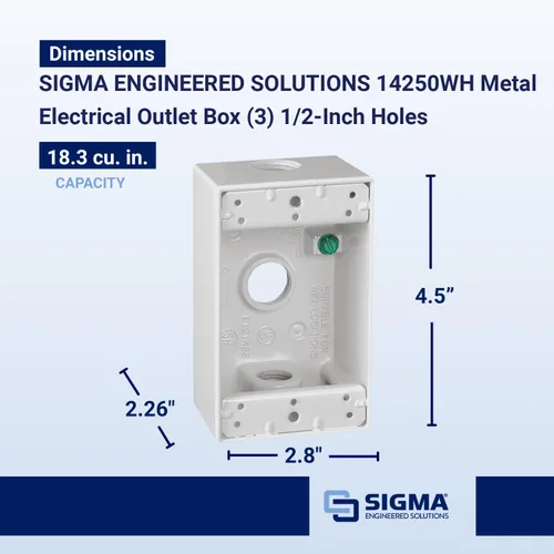 Miniatura 4 de SIGMA ENGINEERED SOLUTIONS 14250WH Caja de Salida Eléctrica de Metal, Resistente a la Intemperie, Protector de Enchufe y Receptáculo de Montaje