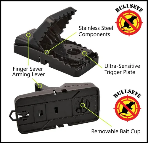 Miniatura 5 de Paquete de 6 trampas para ratas con dientes, para interiores y exteriores, reutilizables, fáciles de instalar, potente resorte de acero inoxidable