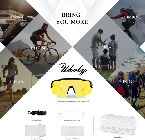 Miniatura 7 de Ukoly Gafas de sol de béisbol para hombres y mujeres, gafas de sol deportivas para béisbol, correr, ciclismo, protección UV400, TR90, marco 615