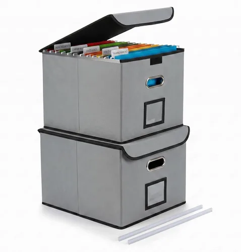 Miniatura 20 de Cajón Organizador de Archivos CADONO con Tapa, Organizador de Carpetas de Archivos Plegable con Deslizador de Plástico, Caja de Carpetas de Archivos
