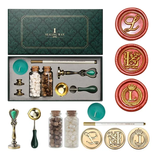 Miniatura 22 de Kit de sello de cera de letras Andotopee con sello de cera de alfabeto inicial G, 3 piezas, sellos de cera de cuentas perla blanca y dorada vintage