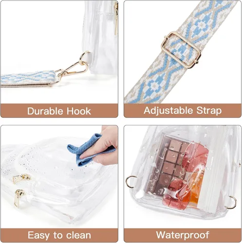 Miniatura 3 de Telena Riñonera transparente aprobada para estadios, bolsa cruzada para mujer, bolsa de cintura transparente con correa ajustable, 3-blanco
