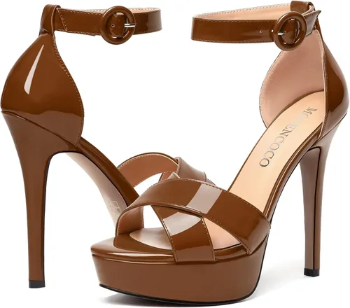 Miniatura 125 de MODENCOCO Sandalias de boda con correa de tobillo sexy para mujer, con plataforma y puntera abierta, tacón de aguja y tacón alto, zapatos de vestir