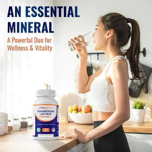 Miniatura 4 de Vitamatic Lactato de magnesio 2000 mg por porción – 180 tabletas – Apoya la salud muscular, del corazón, de los huesos y del sistema nervioso* – Sin