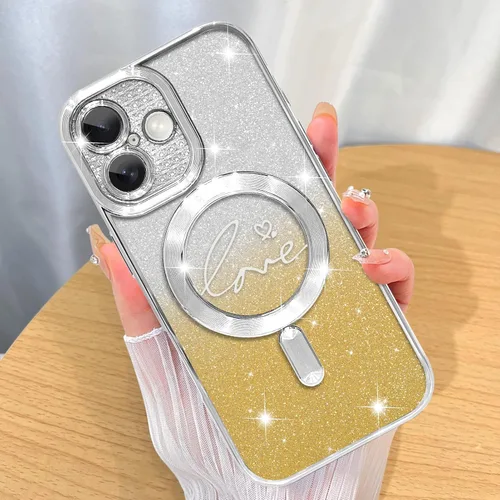 Miniatura 38 de ZIYE Funda Magnética Diseñada para iPhone 11 Funda con Purpurina Plateado de Lujo Corazón de Amor Compatible con MagSafe Funda Transparente