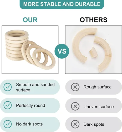 Miniatura 4 de 10 unidades de anillos de madera natural sin acabado de 120 mm para manualidades, anillos de madera macramé para colgantes de anillos y conectores