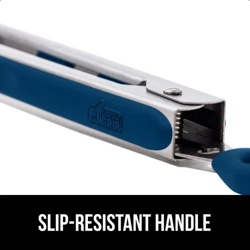 Miniatura 4 de GORILLA GRIP Pinzas de cocina de acero inoxidable resistentes al calor para cocinar, 9 + 12 pulgadas, juego de 2 pinzas para barbacoa, punta de Azul