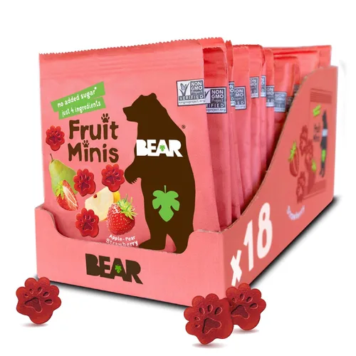 Miniatura 9 de BEAR Mini bocado de frutas real, frambuesa/arándano, bocadillos de tamaño mordido para niños, sin gluten, vegano, sin OMG, 0.7 onzas (paquete de 18)