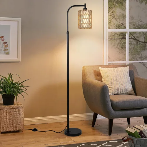 Miniatura 9 de LAMSU Lámpara de pie con control remoto, lámpara de pie de ratán regulable con bombilla LED, lámpara de poste alto industrial negra con pantallas