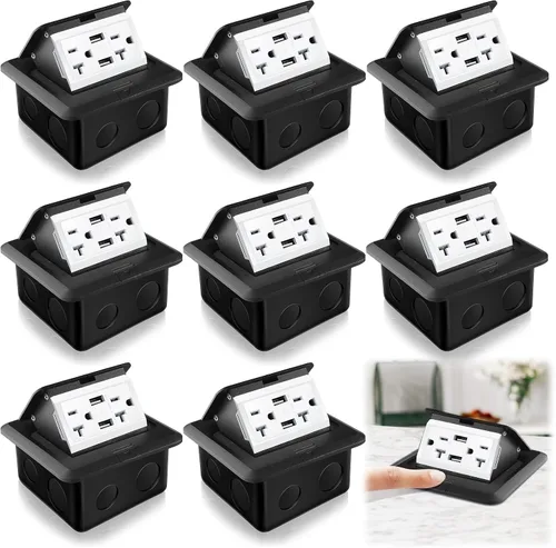Miniatura 9 de Hoolerry Kit de 1 caja de cubierta de toma de corriente eléctrica de piso desplegable con cargador USB de 4.8 A, 20 amperios, impermeable