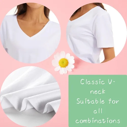 Miniatura 5 de Camisetas de manga corta para mujer, blusas de cuello en V de ajuste holgado