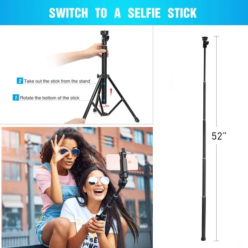 Miniatura 7 de Yesker Trípode para selfie stick para iPhone Android de 52 pulgadas extensible para teléfono con control remoto Selfie Stick Equipo de grabación