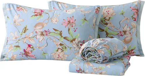 Miniatura 15 de ABREEZE Juego de sábanas de algodón egipcio tamaño individual (1000 hilos) floral y fundas de almohada (4 piezas), sábanas de algodón egipcio