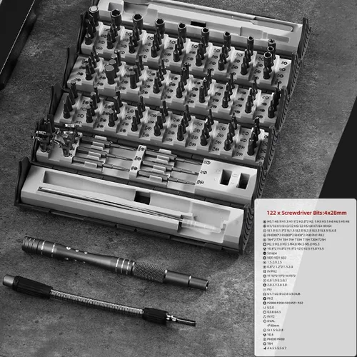 Miniatura 3 de Juego de destornilladores de precisión, estuche organizador cilíndrico, 128 piezas en 1, S2, aleación de acero HRC 56 puntas de dureza, estuche