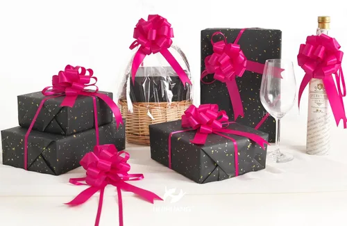 Miniatura 5 de HUIHUANG Lazos Rosa Fucsia Intenso 12 PCS Lazos de Tirón de Satén Rosa Fucsia 4" x 8" Lazo de Regalo para Envolver Regalos, Cesta de Regalo, Bolsa