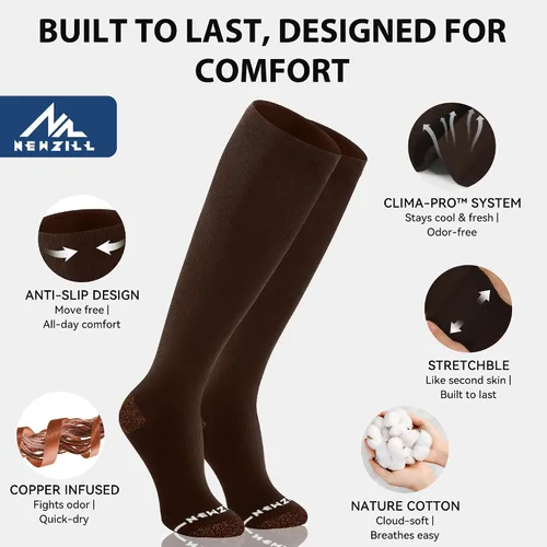 Miniatura 17 de NEWZILL Calcetines de compresión de cobre para mujeres y hombres, de 15-20 mmHg, algodón con control de olores, calcetines de vestir para negocios