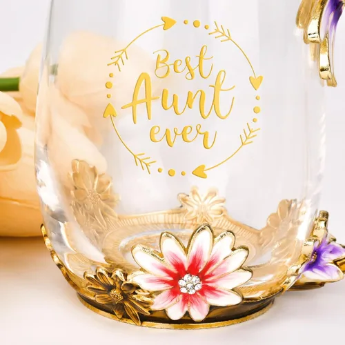 Miniatura 4 de OEAGO Regalos para tía de sobrina y sobrino Taza de té Regalo genial de cumpleaños Esmalte Flores Vasos de vidrio Tazas de Navidad Día de las Madres