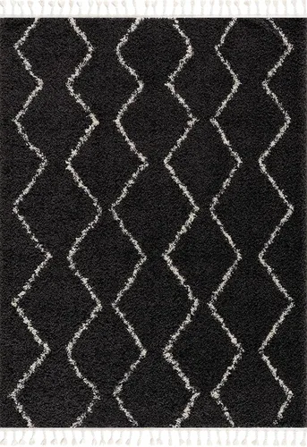 Miniatura 31 de Hauteloom, Duncans - Alfombra de estilo granja de pelo mullido para sala y dormitorio, con borlas - Beige, carbón, gris - 2 pies 7 pulgadas x 7 pies