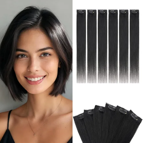 Miniatura 10 de Benehair 6 extensiones de cabello corto con clip, 100% cabello humano real, sin costuras e invisibles, para mujeres, con volumen instantáneo