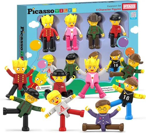 Miniatura 13 de PicassoTiles - Juego de figuras magnéticas de 15 piezas con personajes giratorios, juguetes para niños, juego de expansión para bloques
