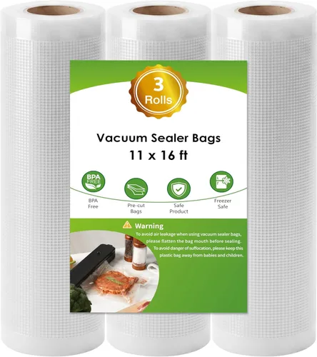 Miniatura 11 de Moretoes Vacuum Sealer Bags 3 Rolls 8" x 16' for Food Saver, Commercial Grade Bag Rolls, BPA Free, Customized Size Bag for Sous Vide Cooking or Meal
