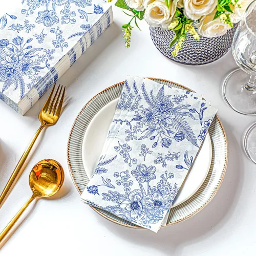 Miniatura 5 de Fuutreo 200 servilletas florales azules para invitados, regalos de despedida de soltera, toallas de mano desechables para baño, servilletas Rústico