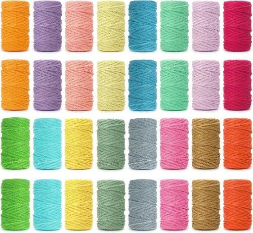 Miniatura 7 de Kenning 32 Rollos de Cuerda de Macramé 4 Hilos 3 mm x 1760 Yardas de Cuerda de Algodón Natural a Granel Cuerda de Algodón Colorida para Manualidades
