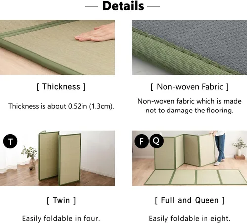 Miniatura 6 de EMOOR Alfombrilla de tatami japonés, tamaño individual, hierba natural de Rush (sin teñir), colchón plegable Igusa para el suelo para dormir