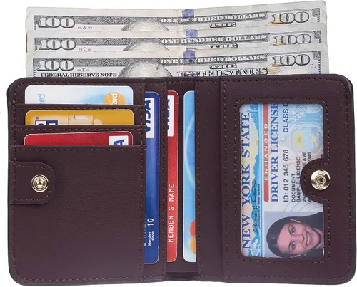 Miniatura 3 de Gostwo - Cartera compacta de piel genuina de lujo para mujer con bloqueo de RFID y ventana de identificación