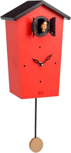 KOOKOO Birdhouse Red Limited Edition, reloj de cuco de diseño moderno con 12 voces naturales de pájaros o llamada de cuco Rojo