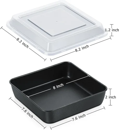 Miniatura 2 de E-far Molde cuadrado para hornear de 8 x 8 pulgadas con tapa, moldes cuadrados antiadherentes de metal para hornear brownies de lasaña, núcleo