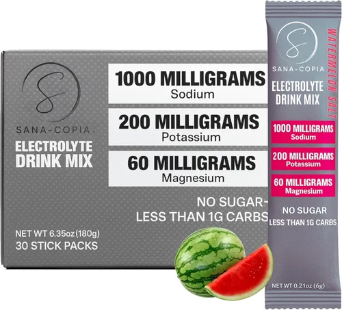 Miniatura 8 de Paquetes de hidratación de mezcla de bebidas con electrolitos: 1000 mg de sodio, potasio y magnesio en polvo hidratante de sal de cítricos, cero