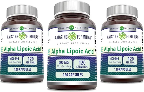 Miniatura 11 de Amazing Formulas - Ácido alfa lipoico Suplemento de 600 mg por porción, cápsulas, sin OMG, sin gluten, fabricado en Estados Unidos