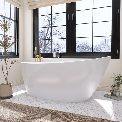 Miniatura 16 de Tina de 67" de pie, bañera independiente de acrílico puro, elegante bañera contemporánea de pie independiente con baño profundo, certificada cUPC