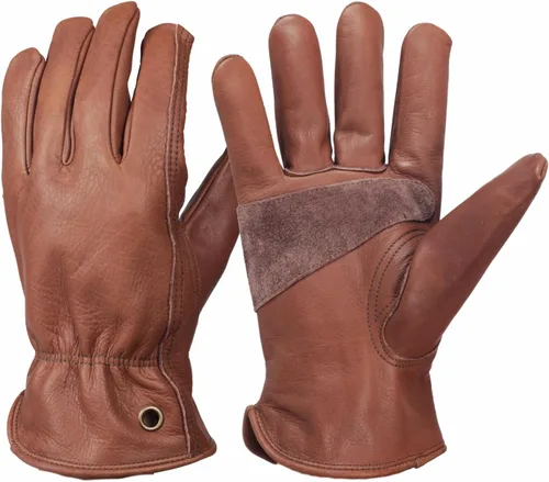 Guantes de trabajo de cuero de vaca marrón retro para construcción, jardinería y trabajo en el jardín con palma reforzada para hombres y mujeres